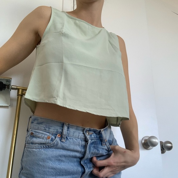 Sea foam Green Cropped Tank Top - Picture 5 of 5